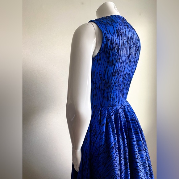 Laura Byrne Blue Flocked Vintage Fit Flare Retro Swing Dress Prom Wedding Formal - Picture 12 of 15